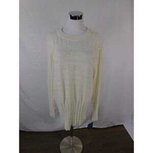 Liz Claiborne Lizsport Ivory Embroidered Knit Sweater M Cotton Blend